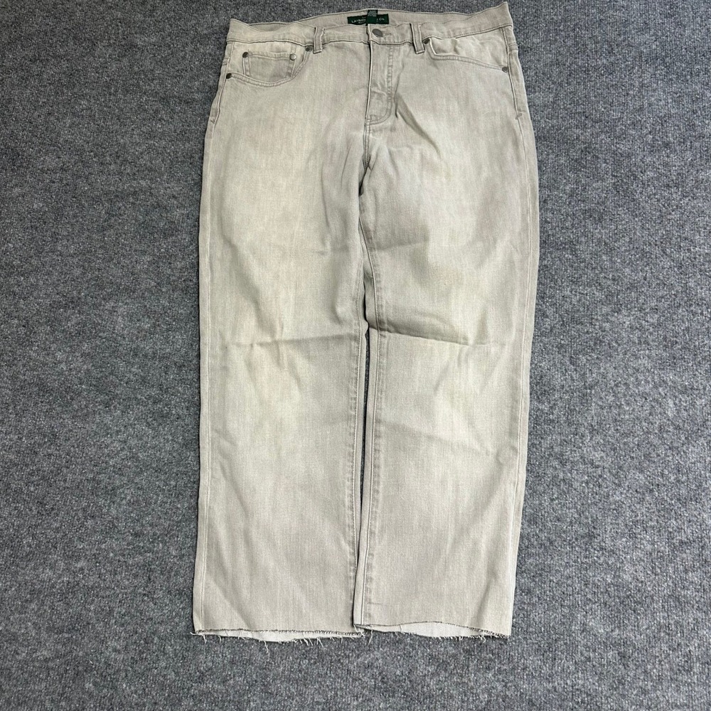 Lauren Ralph Lauren Jeans Womens Size 12 Tan Straight Leg Raw Hem Stretch Denim